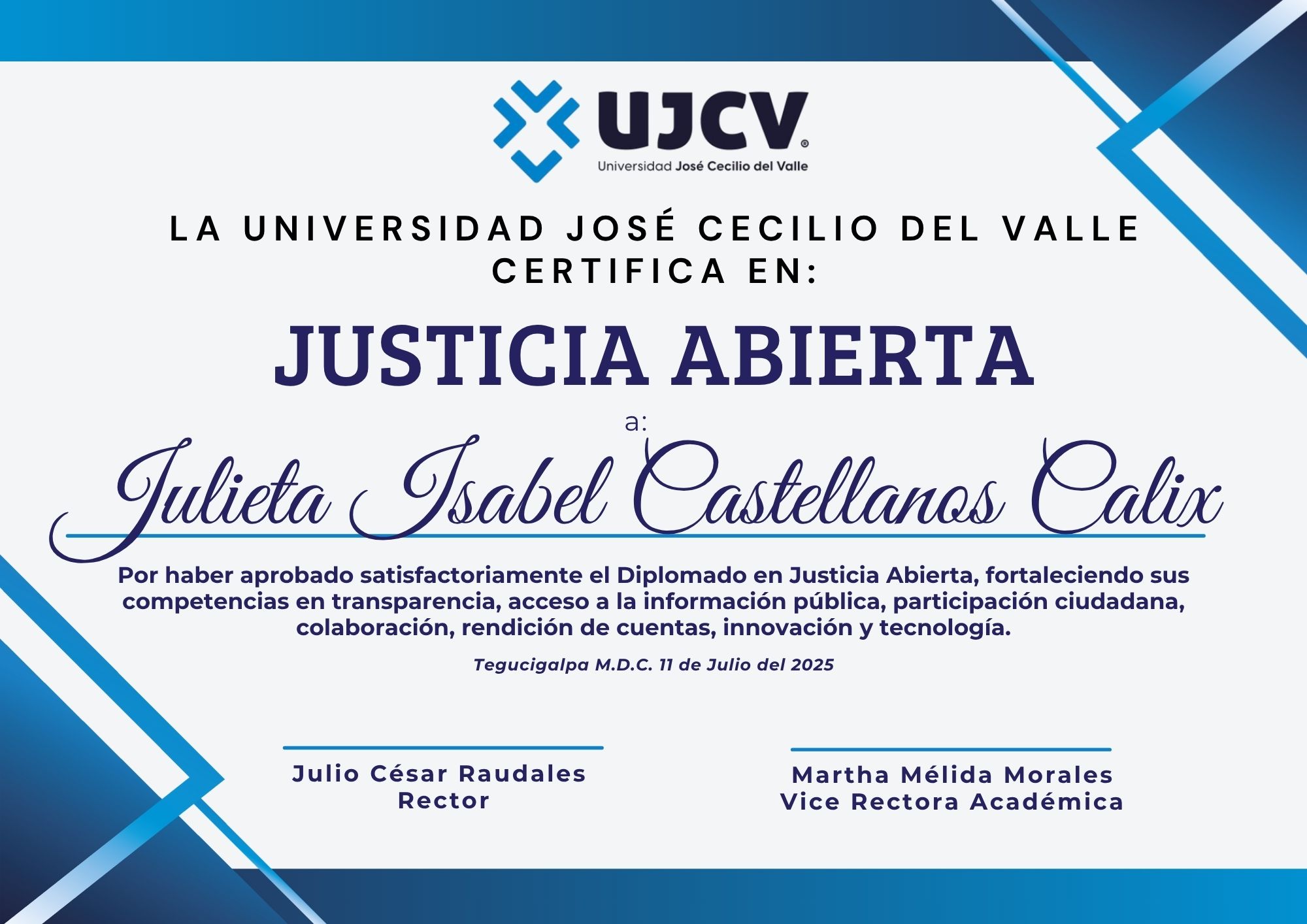 Certificado Julieta Isabel Castellanos Calix